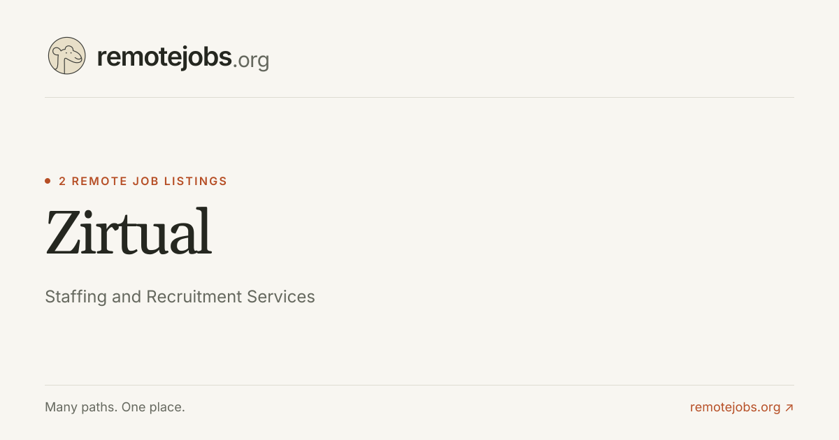 Zirtual Remote Jobs & Careers — 2 Job Listings | RemoteJobs.org