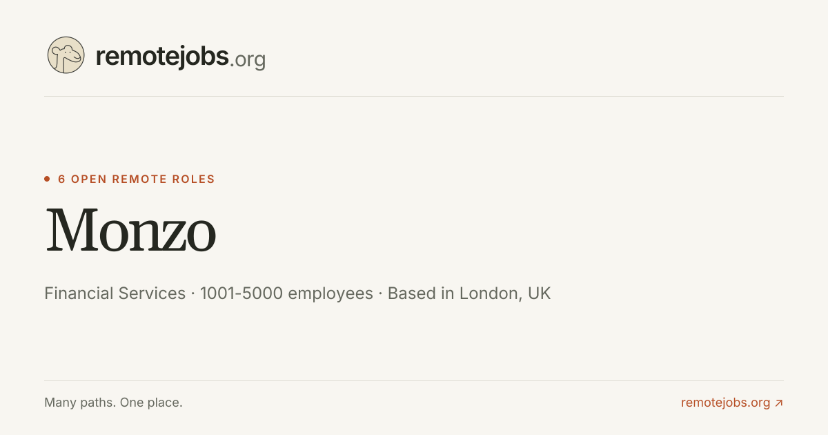 Monzo Remote Jobs & Careers — 6 Work From Home Positions | RemoteJobs.org
