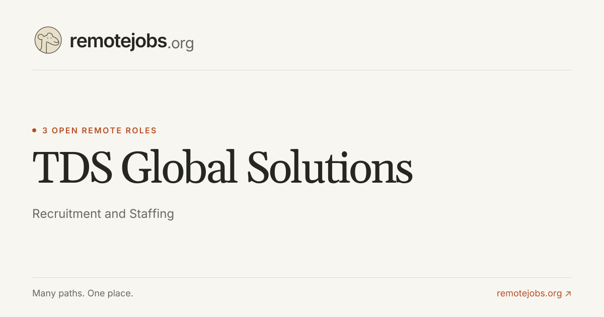TDS Global Solutions Remote Jobs & Careers — 3 Work From Home Positions ...